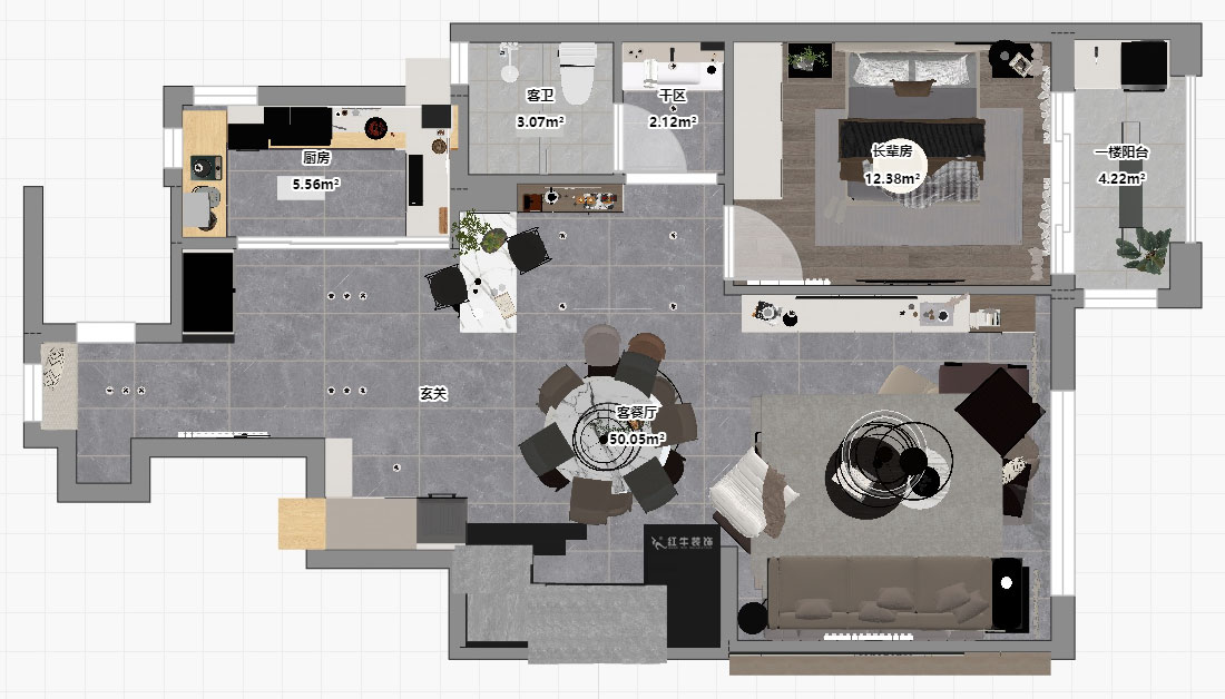 蒋琛｜泰山鲁能七号院6-205-280㎡-现代简约风格｜复式｜4室2厅3卫｜毛坯装修｜定制家｜全包40万｜00_05一层平面彩图